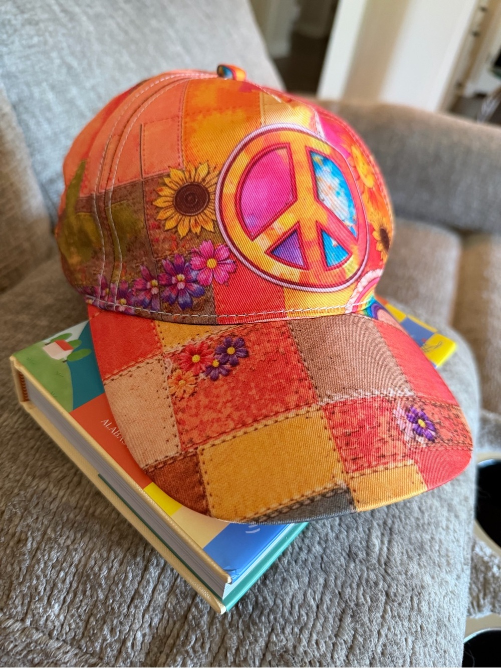Peace Floral Patchwork Peace Sign Cap - Orange Pink